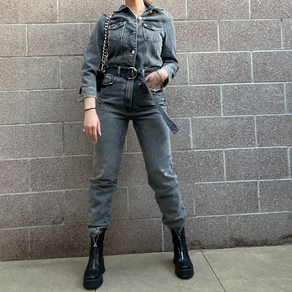 Grey Retrofete denim jumpsuit